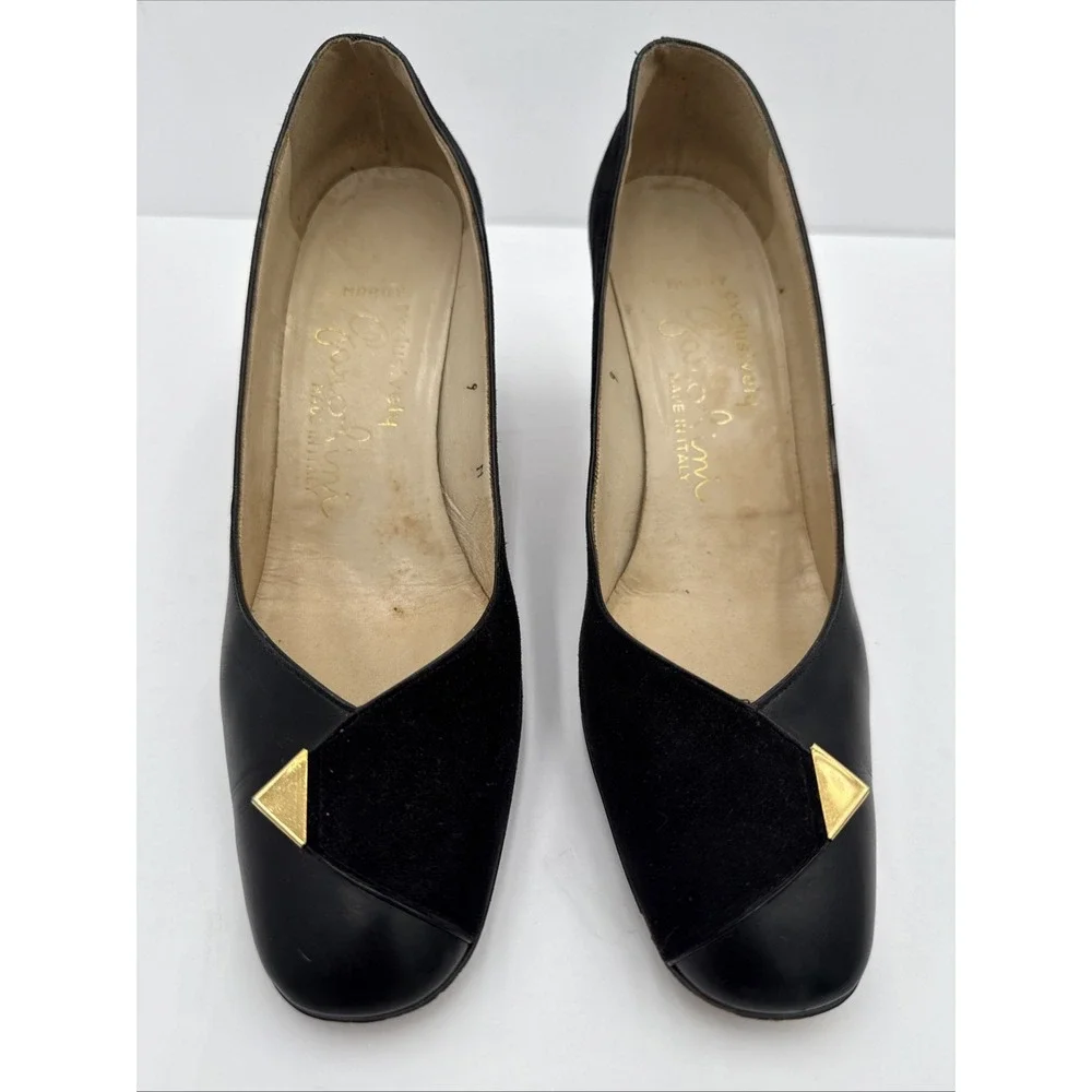 VTG Garolini Black Leather & Suede Italian Pumps‎ Heels Shoes Sz 9N